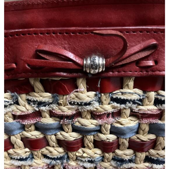 BRIGHTON Woven Red Leather Trim Tote Bag Heart Charm Paisley America RWB USA - Picture 9 of 16